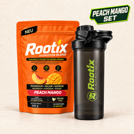 Rootix Peach Mango Set – Hydration Blend 240 g + Shaker
